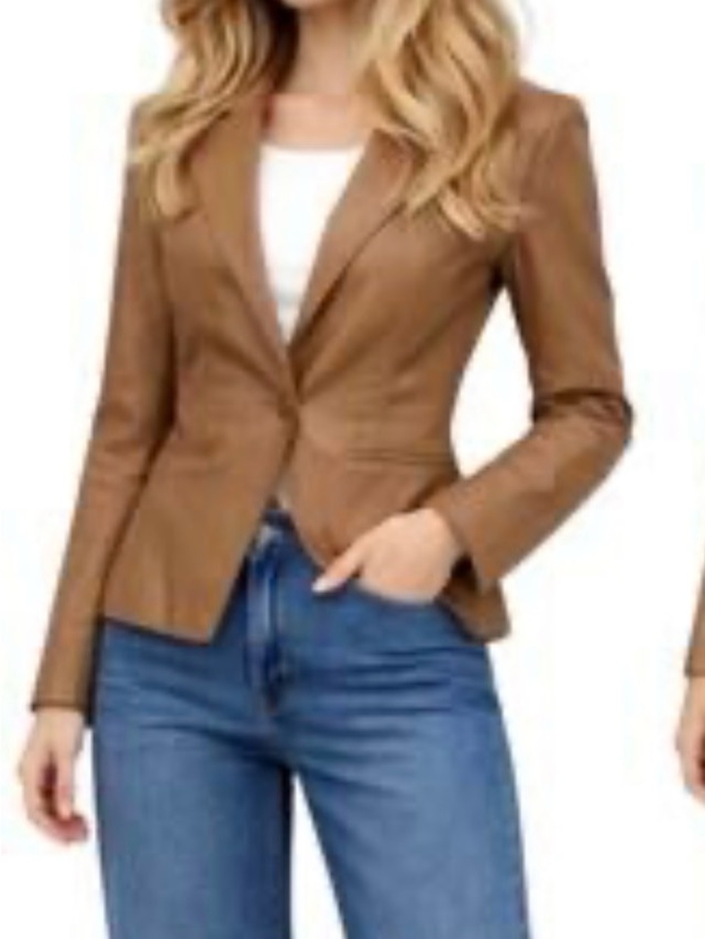 🌸.Tailored Light Pink Faux Leather Blazer